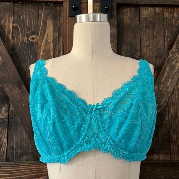 🌟 Barely  breezies embroidered microfiber bra style A72247 turquoise Sz- 38D - Picture 1 of 9